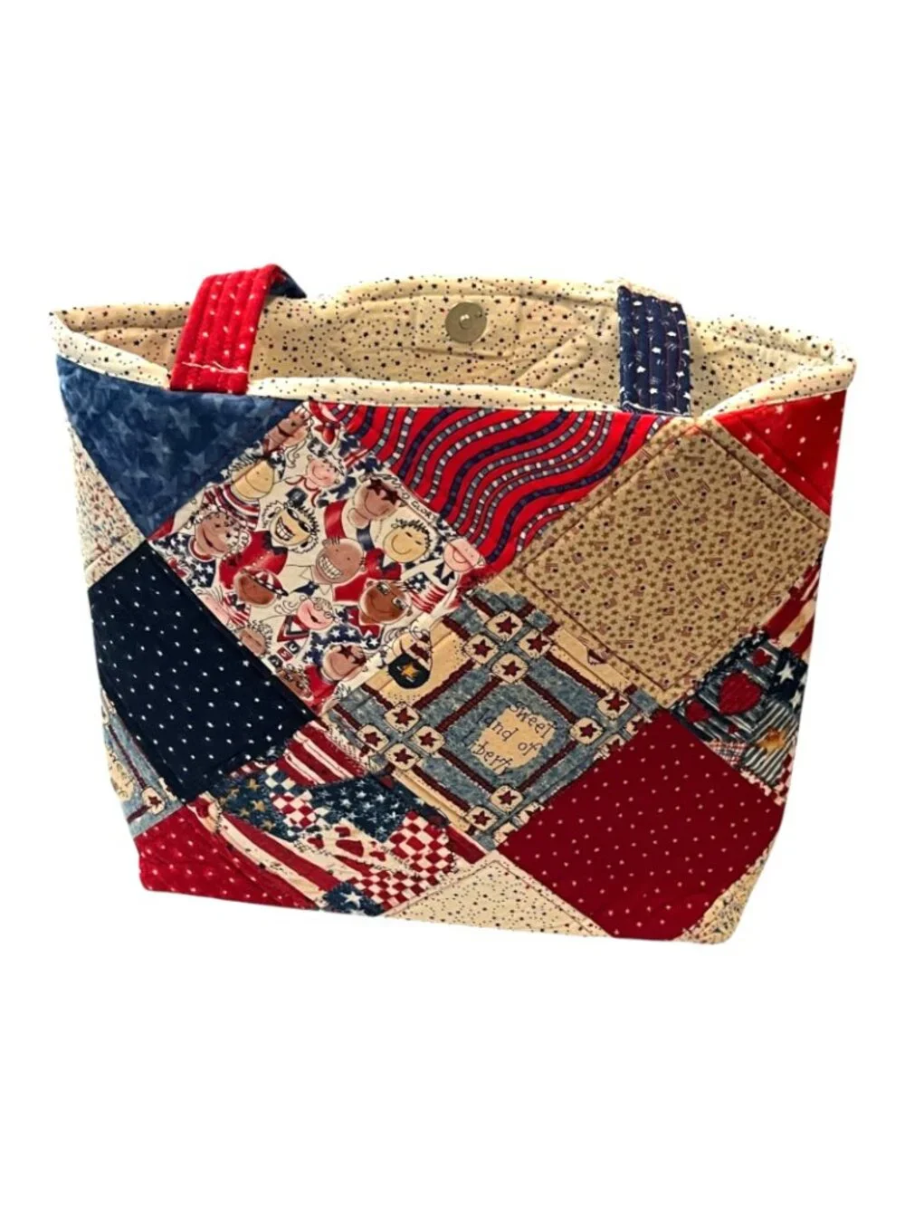 Quilted Patriotic Patchwork Tote Bag 12x12 Handmade Americana USA Project Purse